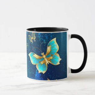 Taza Mariposas doradas sobre fondo azul