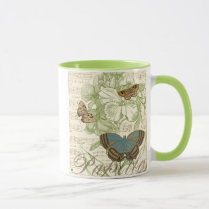 Taza Mariposas en chapa con diseño floral