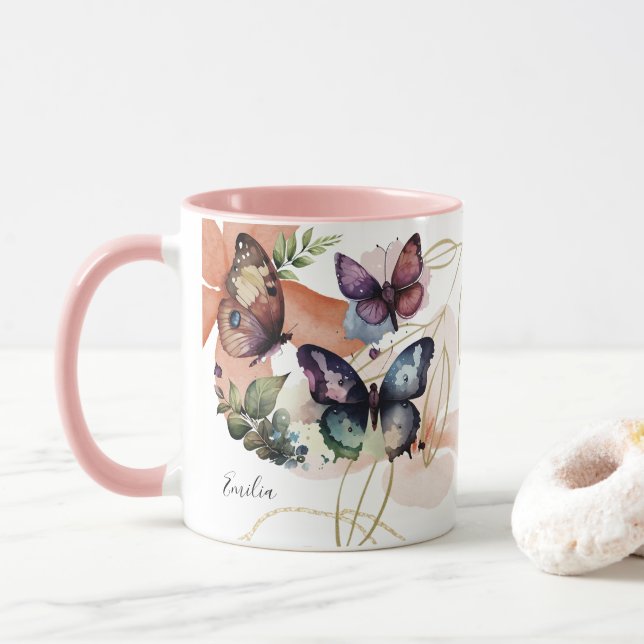 Taza Mariposas Florecen Nombre Bonito (Con donut)