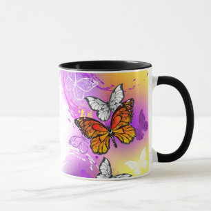 Taza Mariposas monarcas en fondo morado