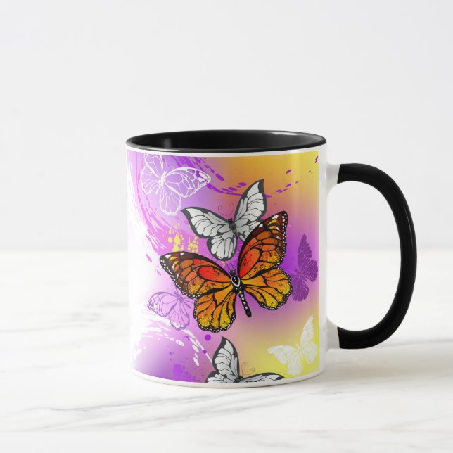 Taza Mariposas monarcas en fondo morado (Derecha)
