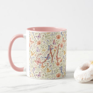 Taza Mariposas Monograma Acuarela Florales Regalo Para 