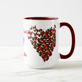 Taza Mariposas rojas y San Valentín de amor