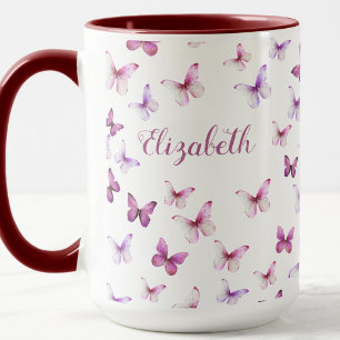 Taza Mariposas Rosadas Bonitas Asa Coloreada Con Nombre