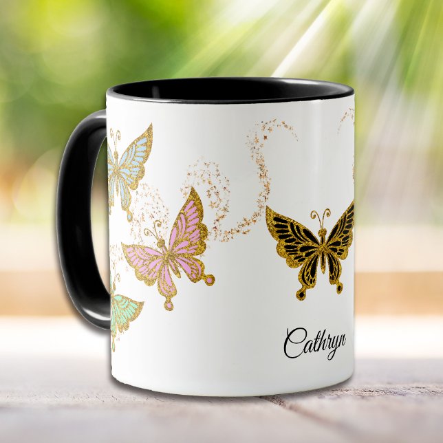 Taza Mariposas y estrellas Purpurinas de oro (Subido por el creador)