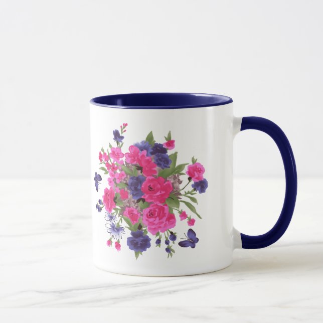 Taza Mariposas y flores Nombre personalizado Día de la  (Derecha)