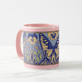 Taza Mariposas y Pansitas de Art Nouveau antiguas