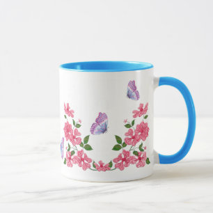 Taza Mariposas y rosas rosadas salvajes