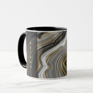 Taza Mármol Ágata Negro y Dorado Personalizado