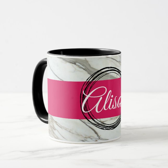 Taza Mármol blanco, fuchsia de moda, nombre personaliza (Anverso izquierdo)
