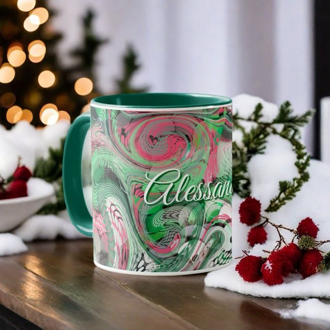 Taza Mármol blanco lindo verde rojo abstracto moderno (Subido por el creador)