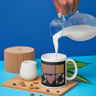 Taza mármol floral de ágata dorada negra lujosa