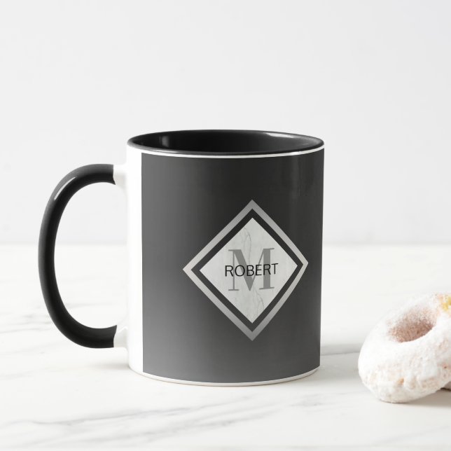 Taza Mármol negro de plata ocre monogramado (Con donut)