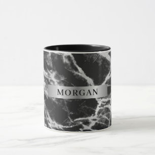 Taza Mármol negro y gris, nombre en fango de banda de p