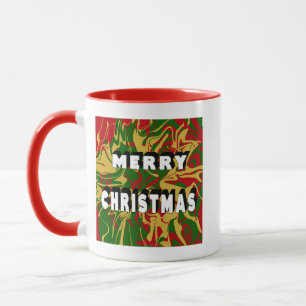 Taza Mármol rojo verde dorado moderno Feliz Navidad