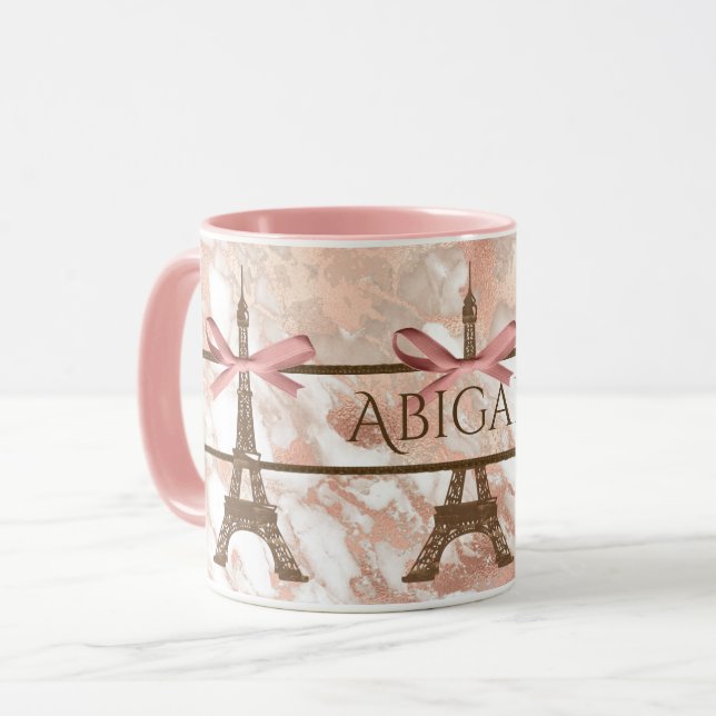 Taza Mármol rosa rosa de la Torre Eiffel personalizada (Anverso izquierdo)