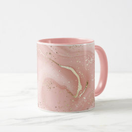 Taza Mármol Rosa Rubor Brillo Dorado Patrón Abstracto