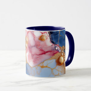 Taza Mármol Rosa y Zafiro con Perlas Doradas