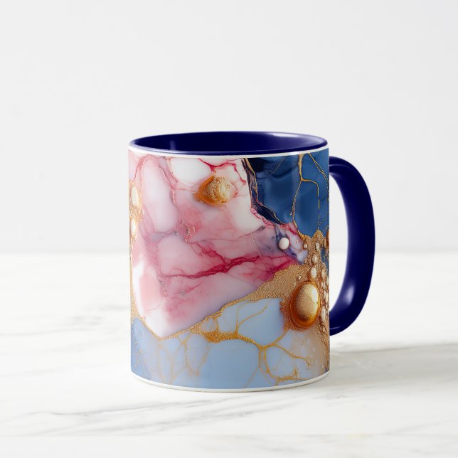 Taza Mármol Rosa y Zafiro con Perlas Doradas (Anverso derecho)