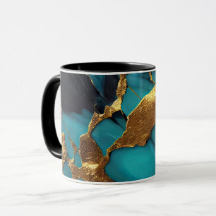 Taza Mármol Verde Teal Profundo con Venas Doradas Audac