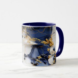 Taza Mármol Zafiro de Medianoche con Hilos de Oro