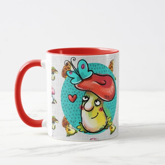 Taza Maroon Funny Cartoon Mushroom