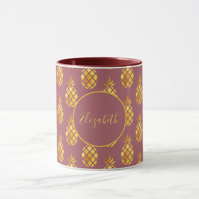 Taza Maroon gold piña patrón apellido (Centro)