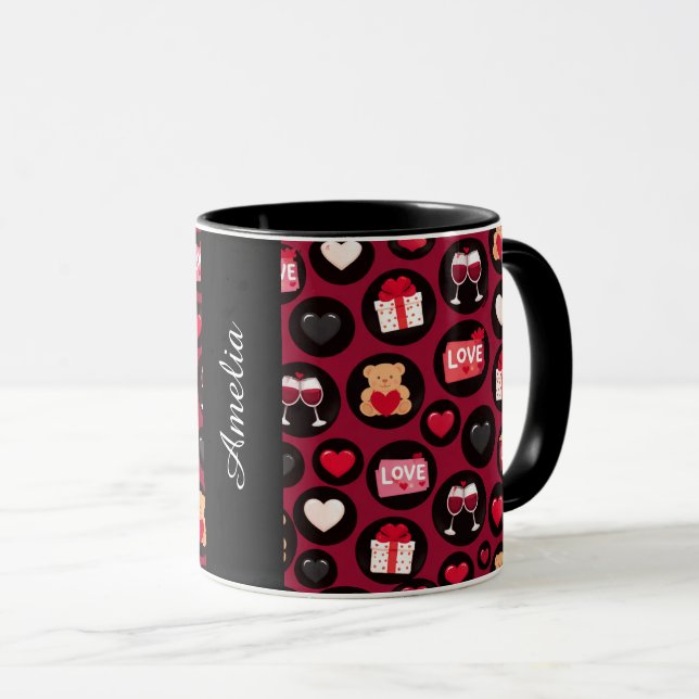 Taza Maroon Love Pattern (Anverso derecho)