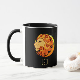 Taza Marrón y oro León zodiaco signo negro