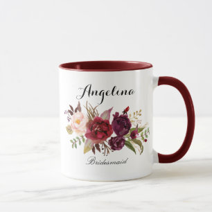 Taza Marsala burgundy Floral bridesmaid
