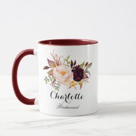 Taza Marsala burgundy Floral bridesmaid