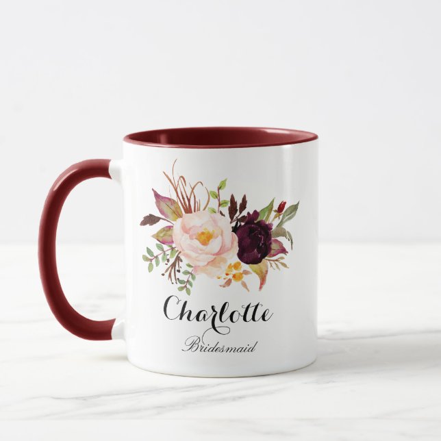 Taza Marsala burgundy Floral bridesmaid (Izquierda)