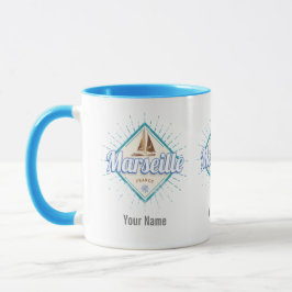 Taza Marsella ciudad Francia barco de vela retro vintag