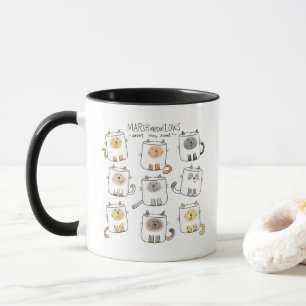 Taza MARSHmeowLOWS Whimsical Wordplay Gato Marshmallow