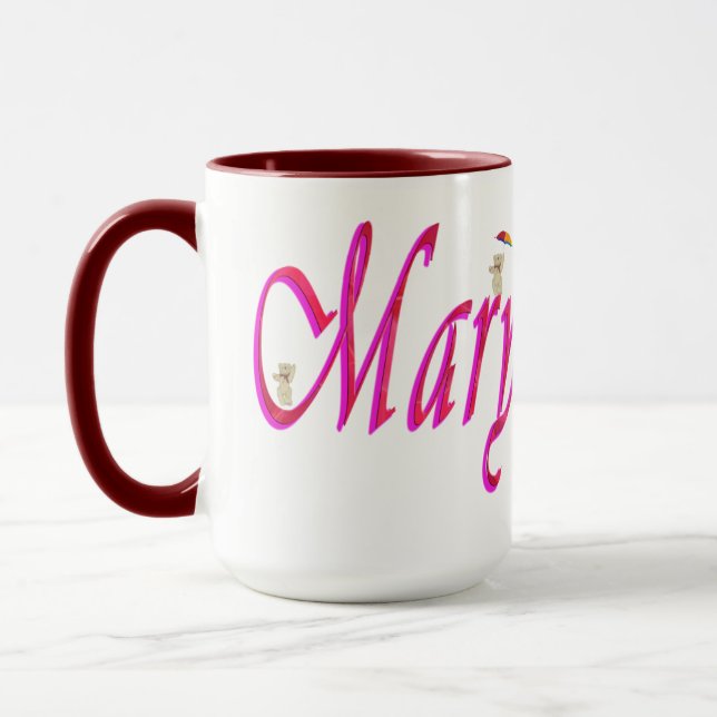 Taza Mary, Nombre, Logo, Café Maroon Combo Mug (Izquierda)