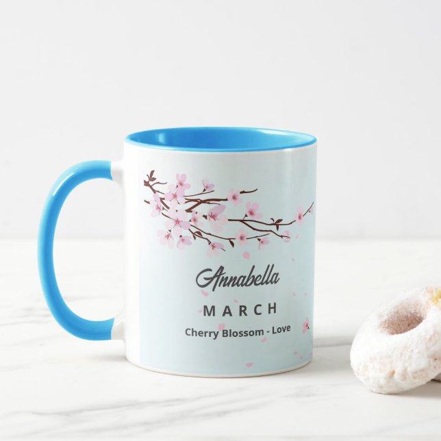 Taza Marzo Mes de Nacimiento Flor Café Mug (Con donut)