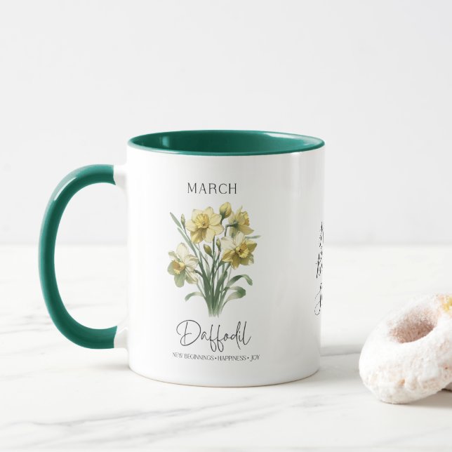 Taza Marzo Nacimiento Flor Daffodil Regalo de cumpleaño (Con donut)