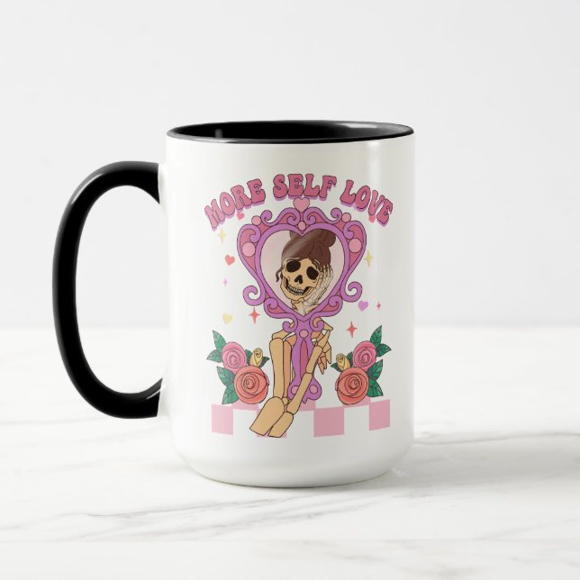 Taza Más amor propio Valentine Skeleton Selfie Retro (Izquierda)