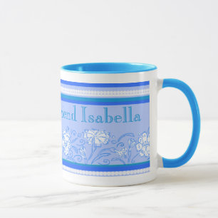 Taza más estimada azul del amigo de la flor del