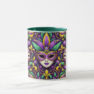 Taza Máscara/cuentas de Mardi Gras/fleur de lis