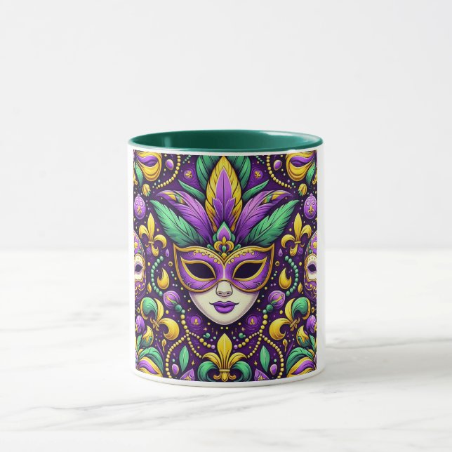 Taza Máscara/cuentas de Mardi Gras/fleur de lis (Centro)