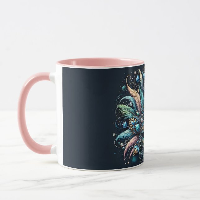 Taza Máscara de joyas de plumas de Masquerade Boho (Izquierda)