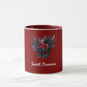 Taza Máscara de plumas rojas negras de Borgoña