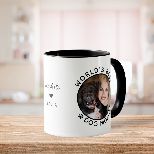 Taza Mascota de nombre personalizado de mejor perro del (Cute World's Best Dog Mom Custom Name Pet Photo Mug)