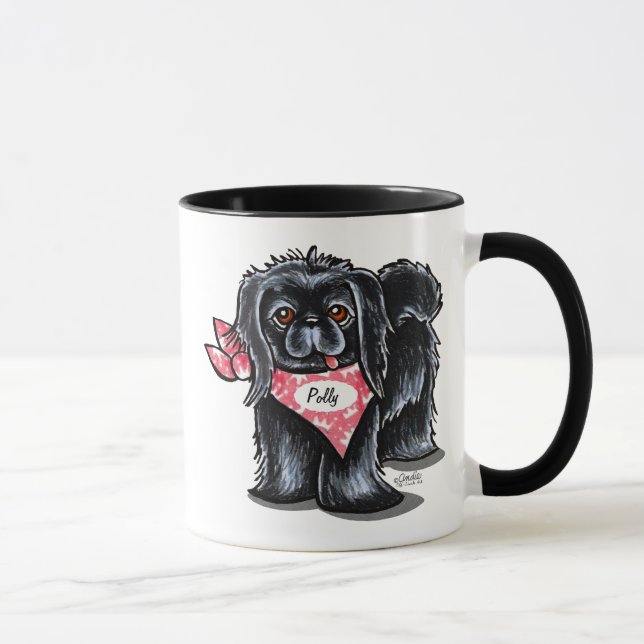 Taza Mascota de Pekín Negro Nombre rosa personalizado (Derecha)