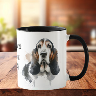 Taza Mascotas Acuarela Marrón Basset de la Abuela Perso