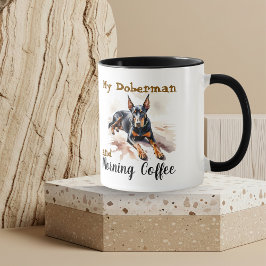 Taza Mascotas Acuarela Negros/Marrón Doberman Personali