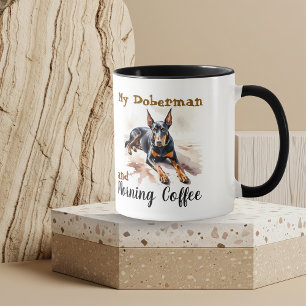 Taza Mascotas Acuarela Negros/Marrón Doberman Personali