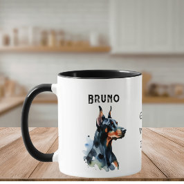 Taza Mascotas Acuarela Simple Doberman Negro Personaliz