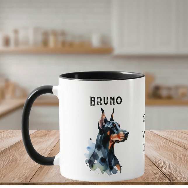 Taza Mascotas Acuarela Simple Doberman Negro Personaliz (Personalize this Design)